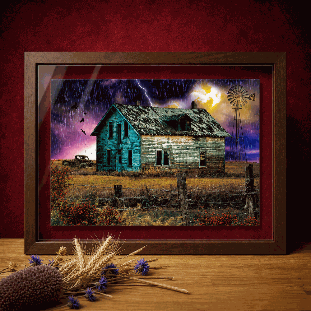 A finished Flipsi puzzle framed and displayed at home