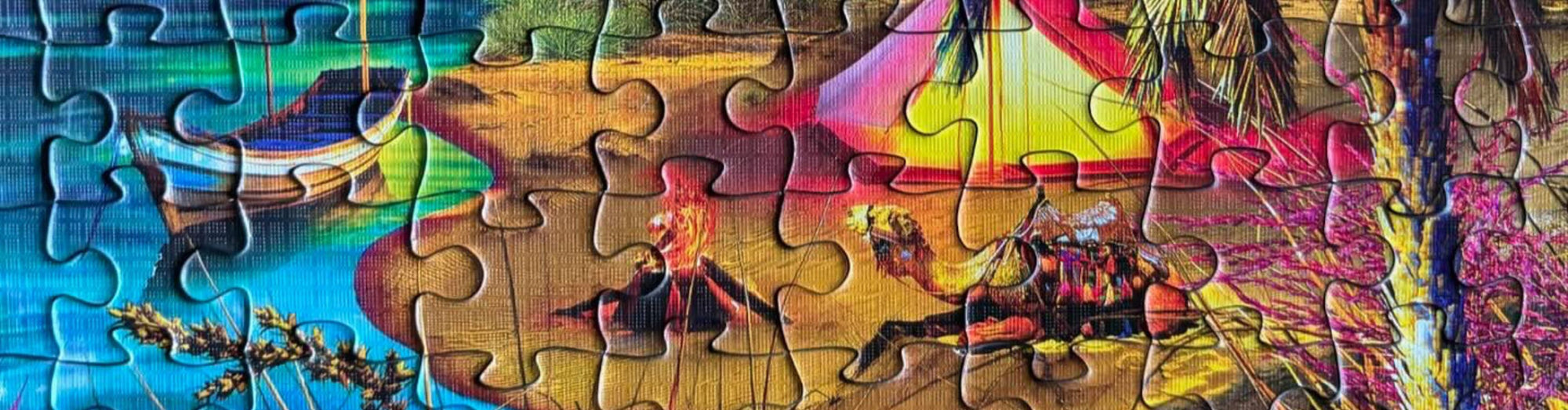 A Flipsi puzzle mid-build on a warm wooden table
