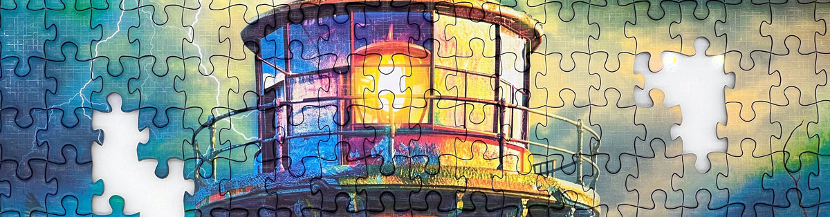 A Flipsi puzzle mid-build on a warm wooden table