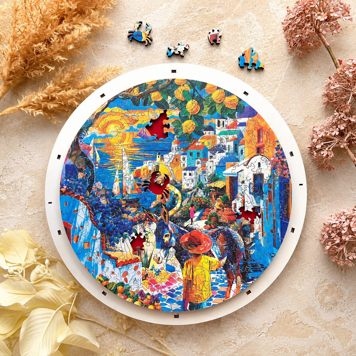 Build the puzzle on the velvet lid