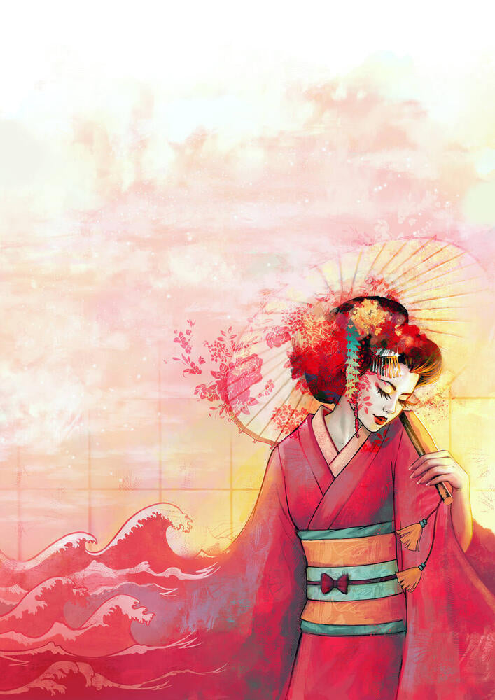 Source illustration: a geisha holding a parasol.
