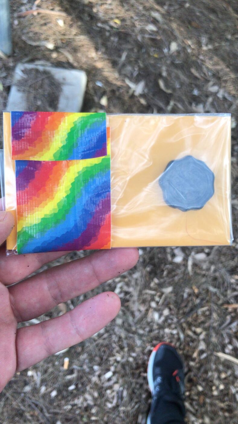 Rainbow paper, wax seal.