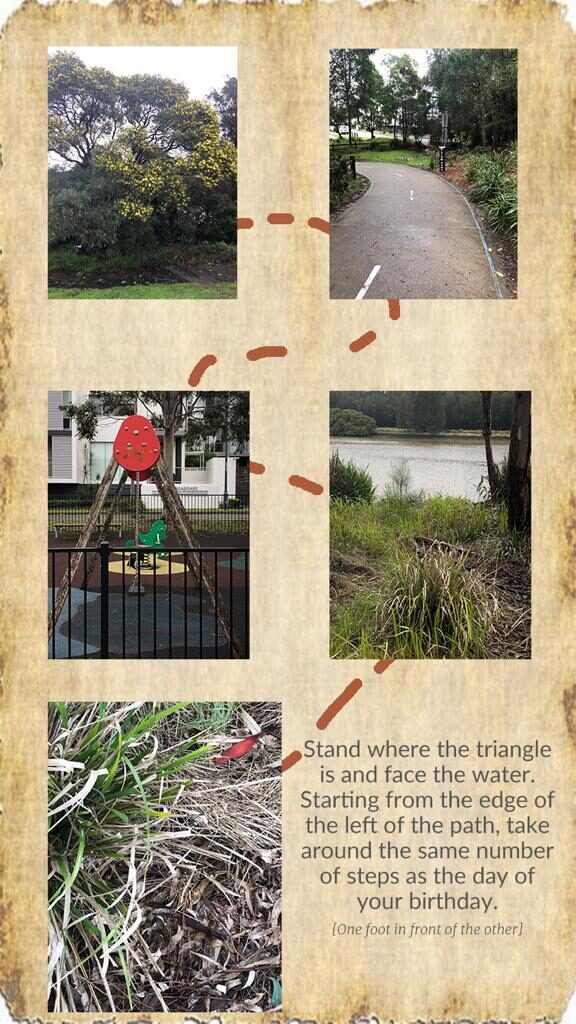 “Stand where the triangle is and face the water.”